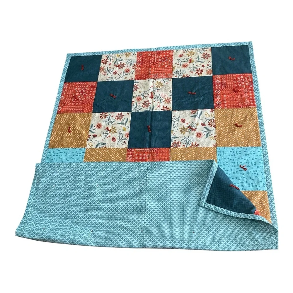 Handmade Quilted Fall Patchwork Baby Quilt Size 56X40-in Folk Art unique